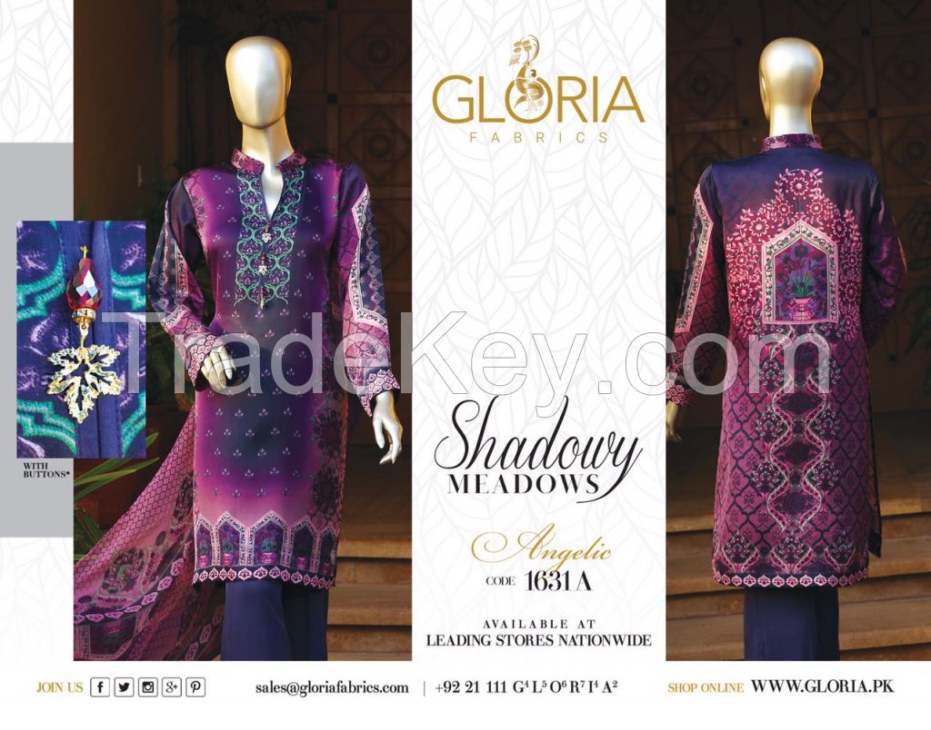 Shadowy Meadows - Digital Printed 3-Piece Unstitched Vintage Silk Pakistani Designer Suit Collection For Women