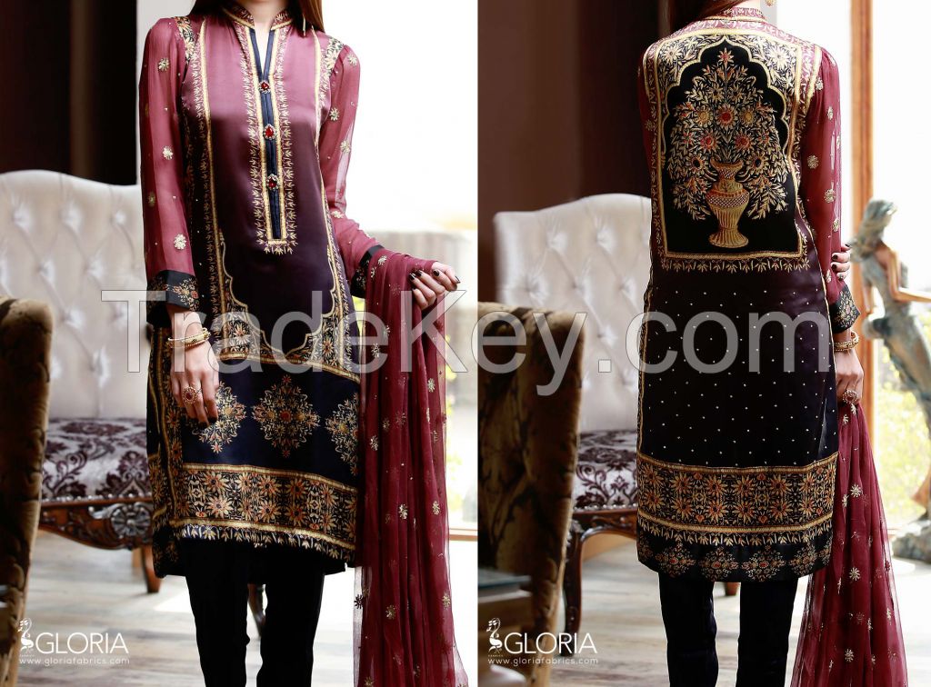 Ethnic Filigree Silk Collection - Digital Printed & Embroidered Silk (3Pcs) Designer Suit for Women