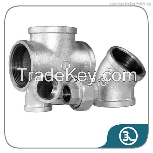 Malleable cast iron liner plastic fittings