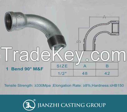 Malleable iron pipe fitting-M&F 90Â° long sweep bends