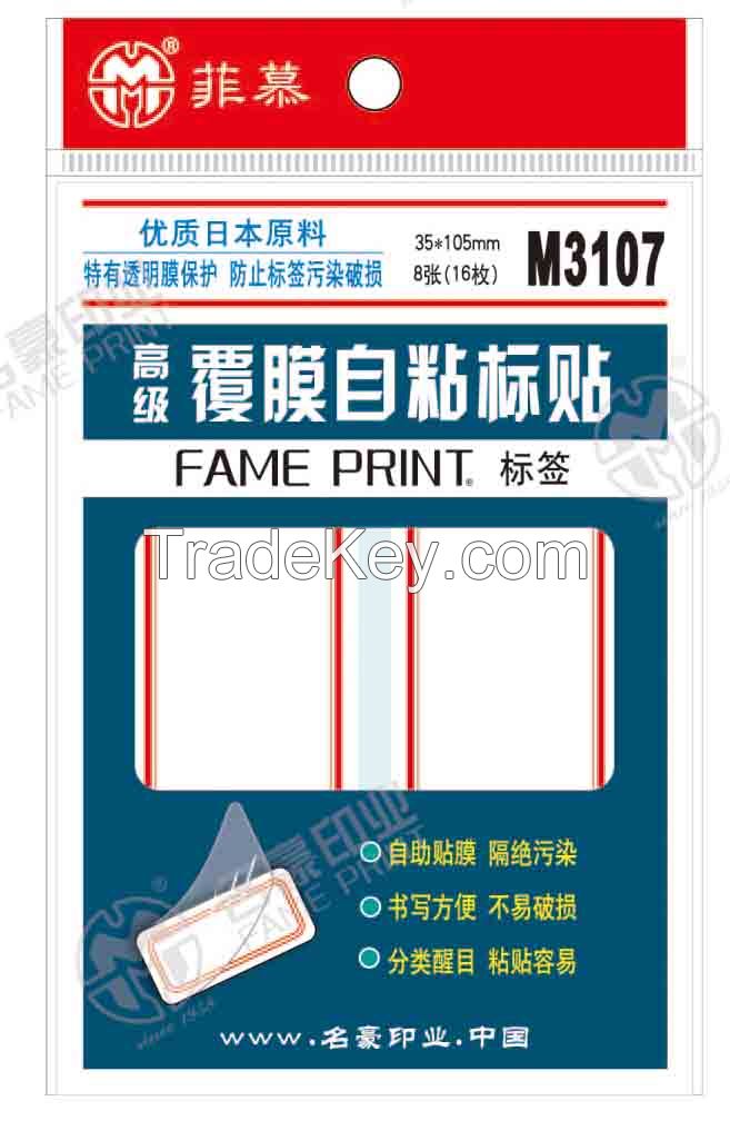 FAME M3107, transparent film protected self-adhesive labels