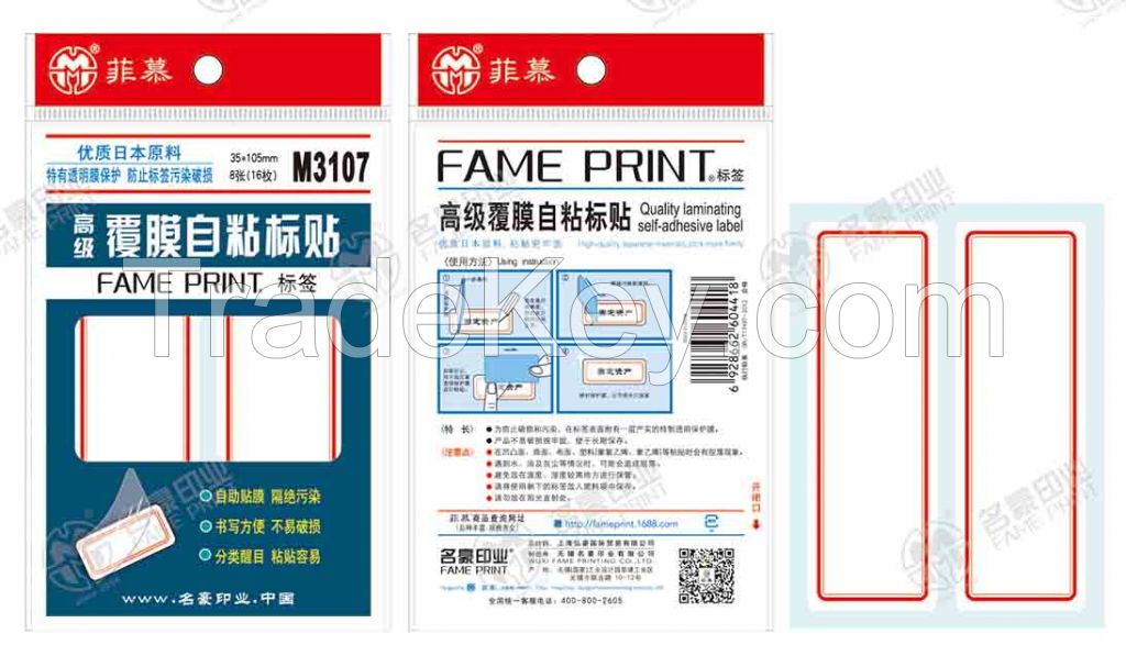 FAME M3107, transparent film protected self-adhesive labels