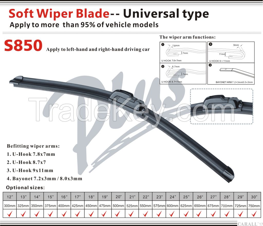 Universal Front Windshield Soft Wiper Blade S850