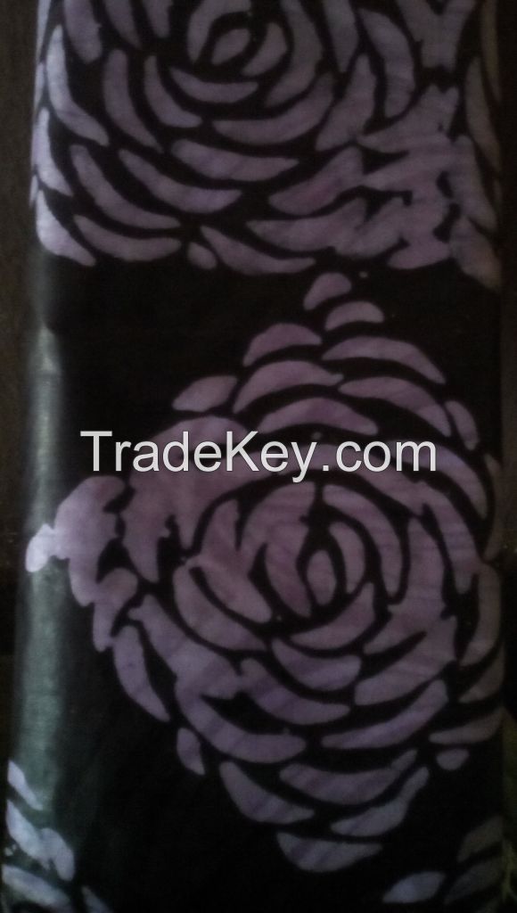 Handcrafted Wax Batik/ tie dye, Adire from Nigeria, 5 yards of 100%cotton. Colour Purple on black Background