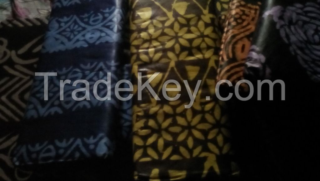 Handcrafted Wax Batik/ tie dye, Adire from Nigeria, 5 yards of 100%cotton. Colour Purple on black Background