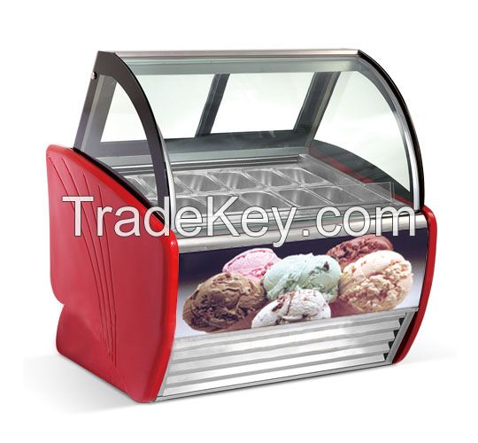Huaer Curved Glass Ice Cream Dipping Display Cabinet Freezer