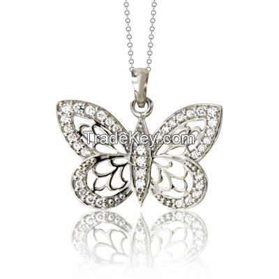 Large butterfly silver pendant