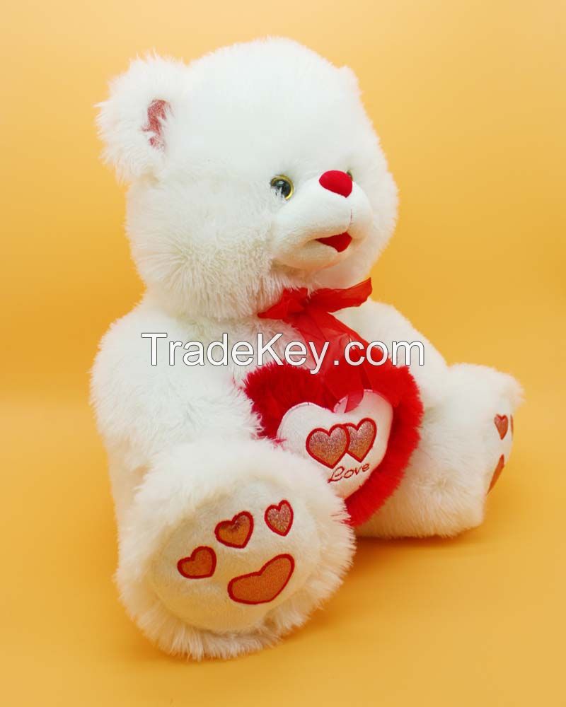 2016 new valentine plush stuffed bear with pink heart for wedding decoration or gift