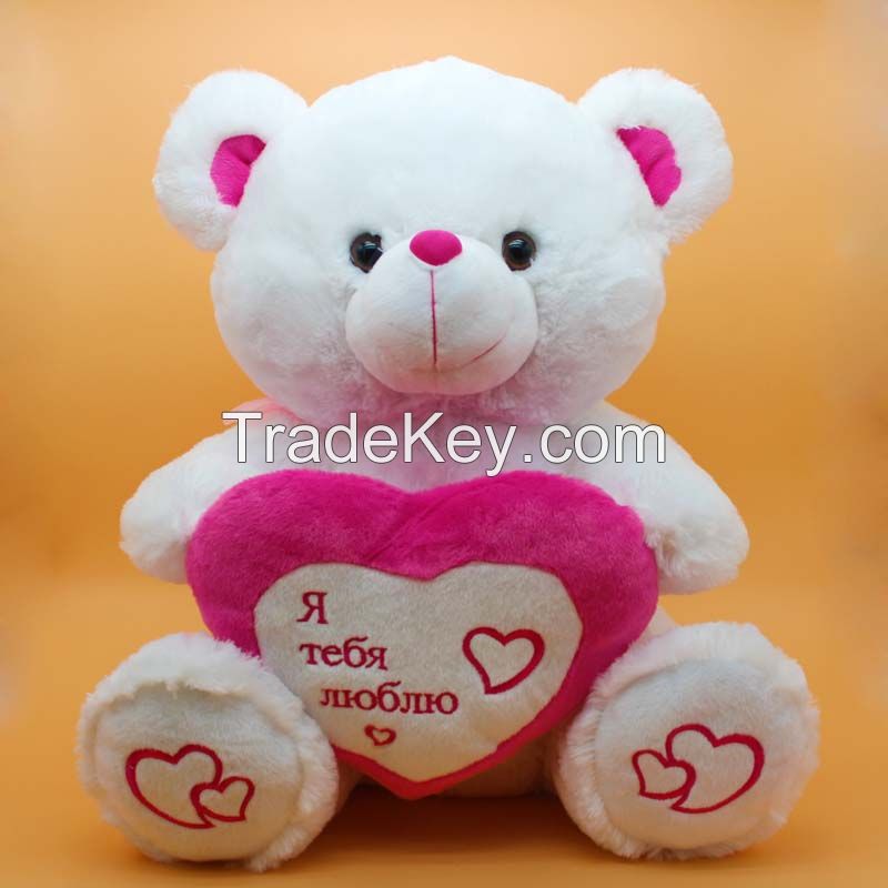 2016 new valentine plush stuffed bear with red heart for wedding decoration or gift