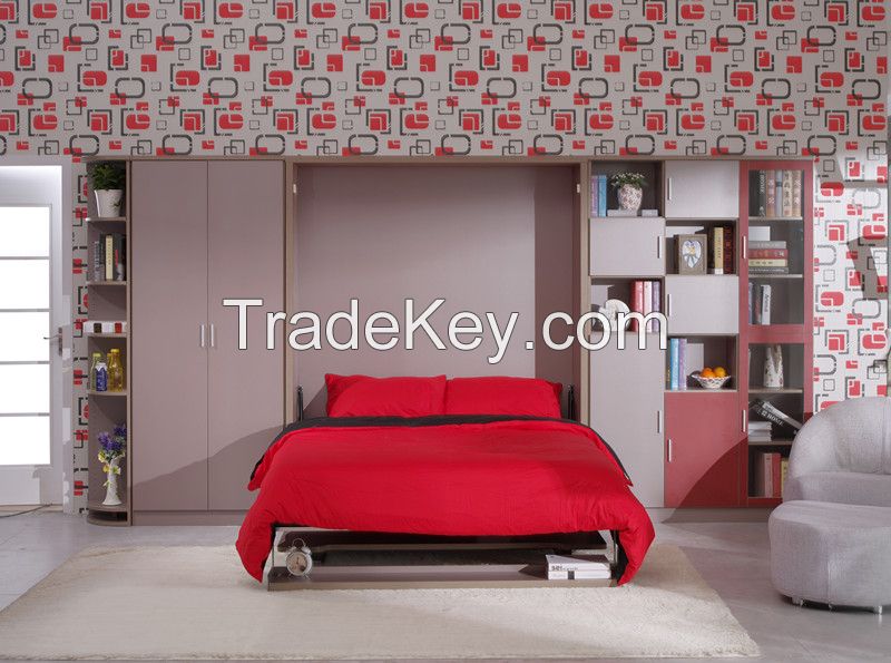 European Style Vertical Wall Bed with Desk and Bookshelf FJ-32