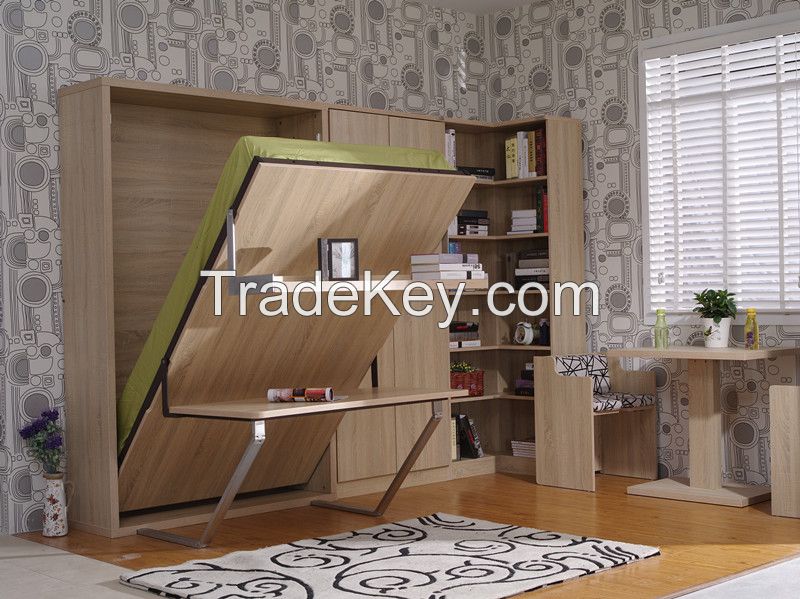 Vertical Tilting Single Murphy Wall Bed with Table and Shelf FJ-22