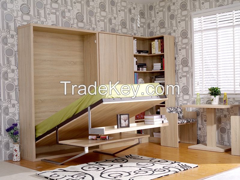 Vertical Tilting Single Murphy Wall Bed with Table and Shelf FJ-22