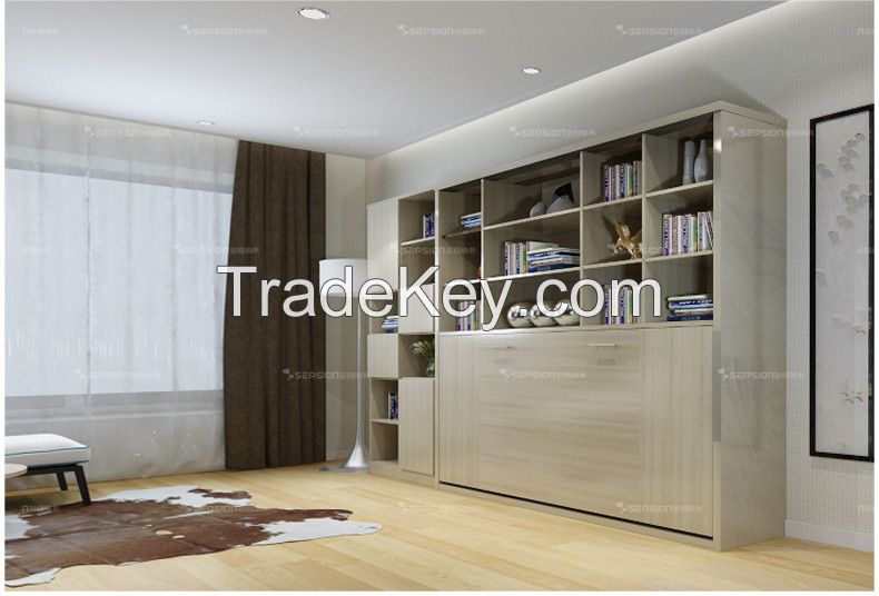 Horizotal Tilting Murphy Wall Bed with Multifunctional Cabinets