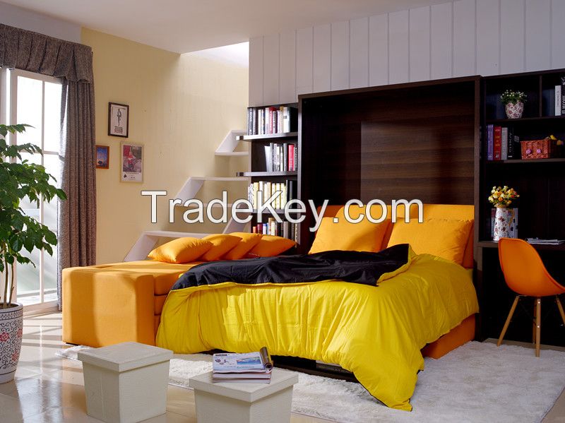 Vertical Tilting Bedroom Folding Wall Bed with Sofa and Cabinet