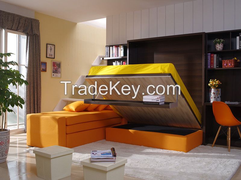 Vertical Tilting Bedroom Folding Wall Bed with Sofa and Cabinet