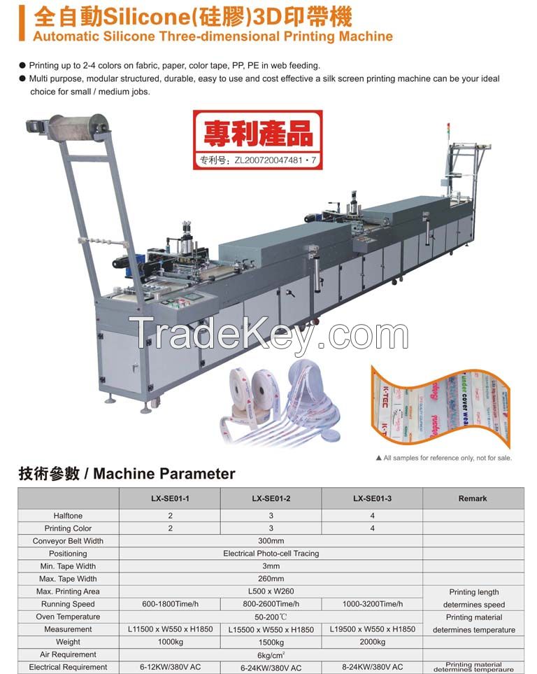 Full-Automatic Silicone 3D Printing Machine for Fabric Paper, Color Tape, PP, PE in Web Feeding