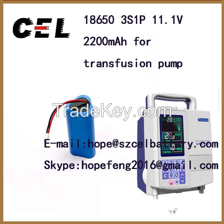 battery pack 18650 3s1p for transfusion pump