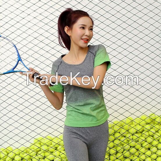 wholesale seamless quick dry women fitness gym t shirt running top