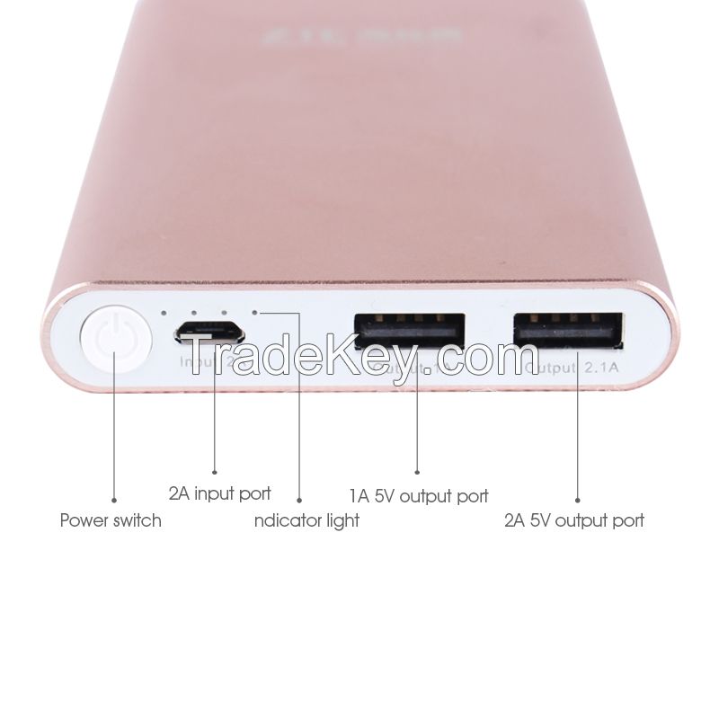 ZTE 10000mah(37Wh) Pink Power Bank for iPhone Android and All 5V Electronic Devices External Portable Charger with Smart Circuit