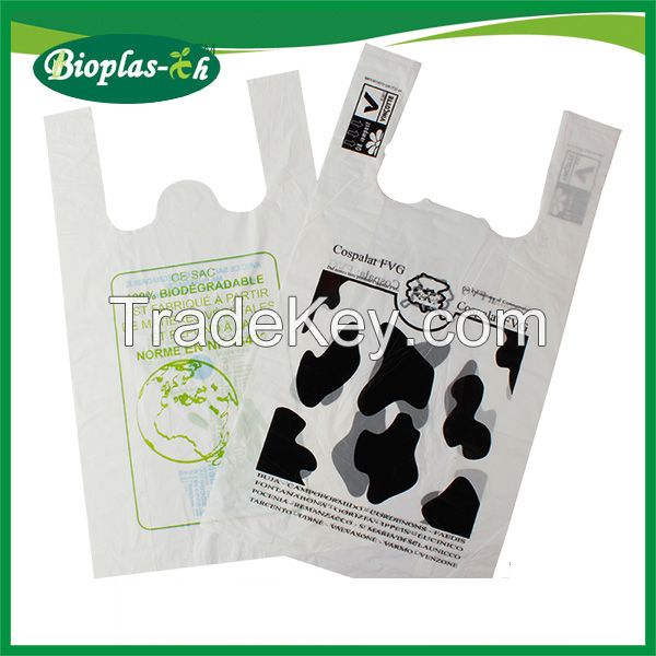 custom biodegrdable and compostable t-shirt bag for grocery and shopping
