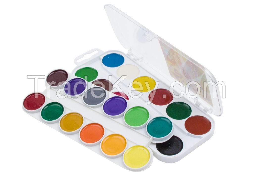 24 watercolor set, round pans, plastic box, with hanger, with / without brush