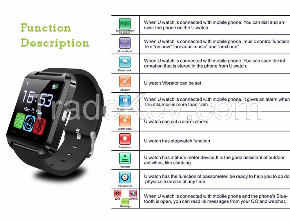 2016 hot sale Bluetooth smart watch health fitness tracker Wrist U Watch smartWatch for For iPhone 4/4S/5/5S/6 and Samsung phones