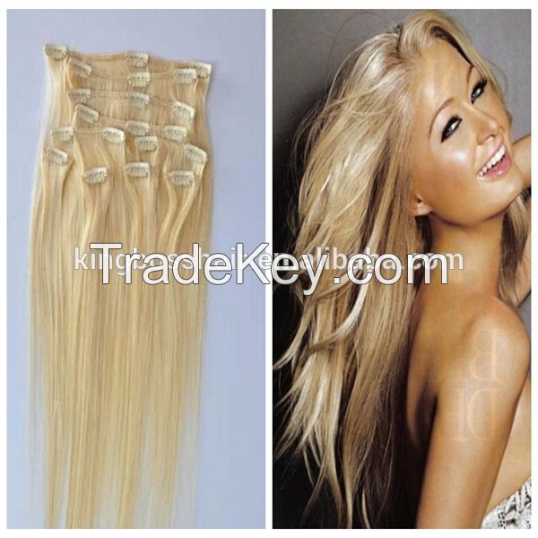 Hot sale 100%human hair clip-in hair  Brzailian hair 
