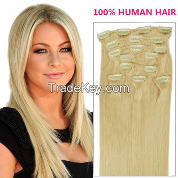 Hot sale 100%human hair clip-in hair  Brzailian hair