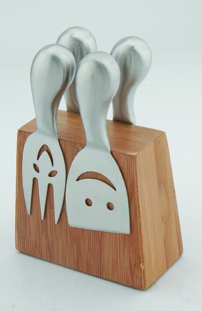 Cheese knives with bamboo block set