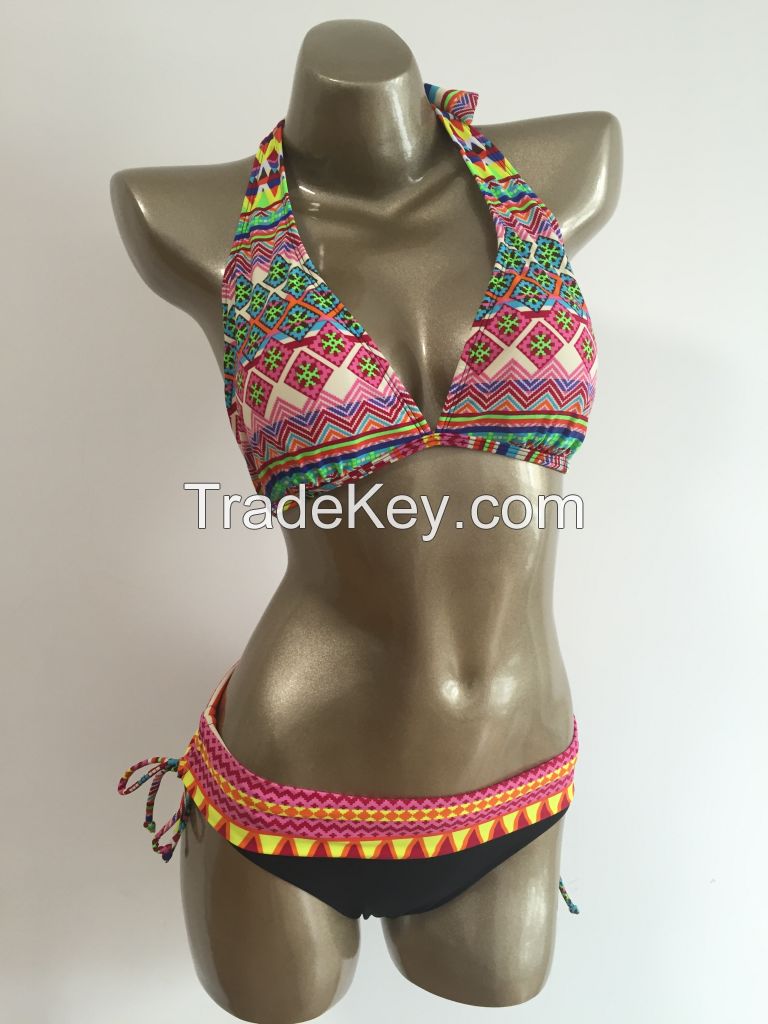 Floral print high tie halter Bikini