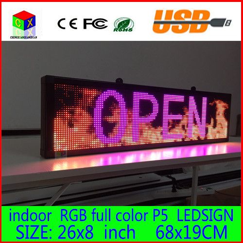 26X8 inch P5 indoor  full color LED display scrolling text Red  green  blue white yellow and blue orange LED open sign billboard