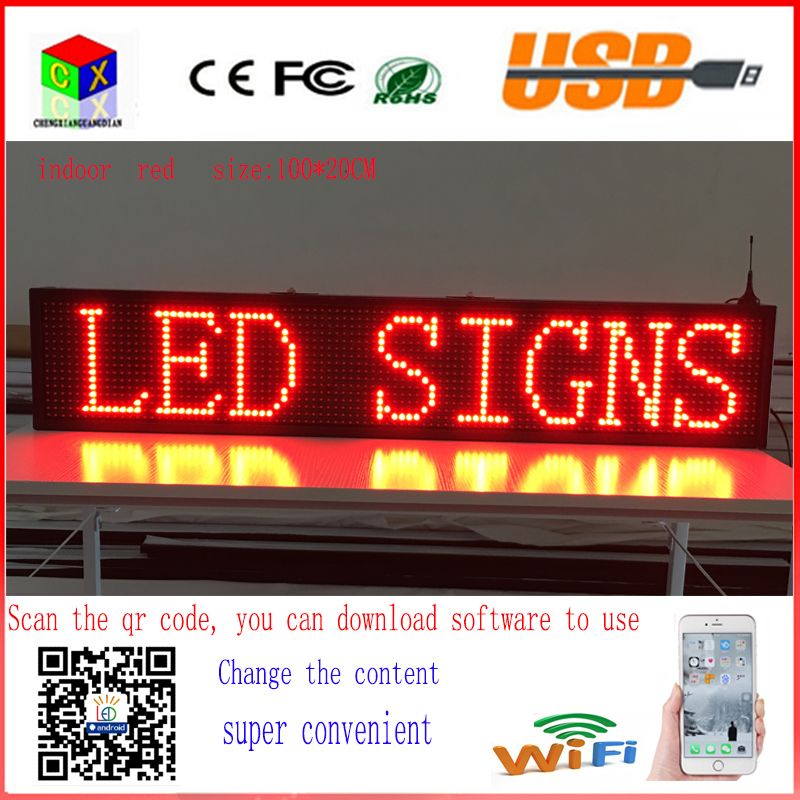 Led display screen 40X8 inch P10 indoor RED LED sign wireless and usb programmable rolling information