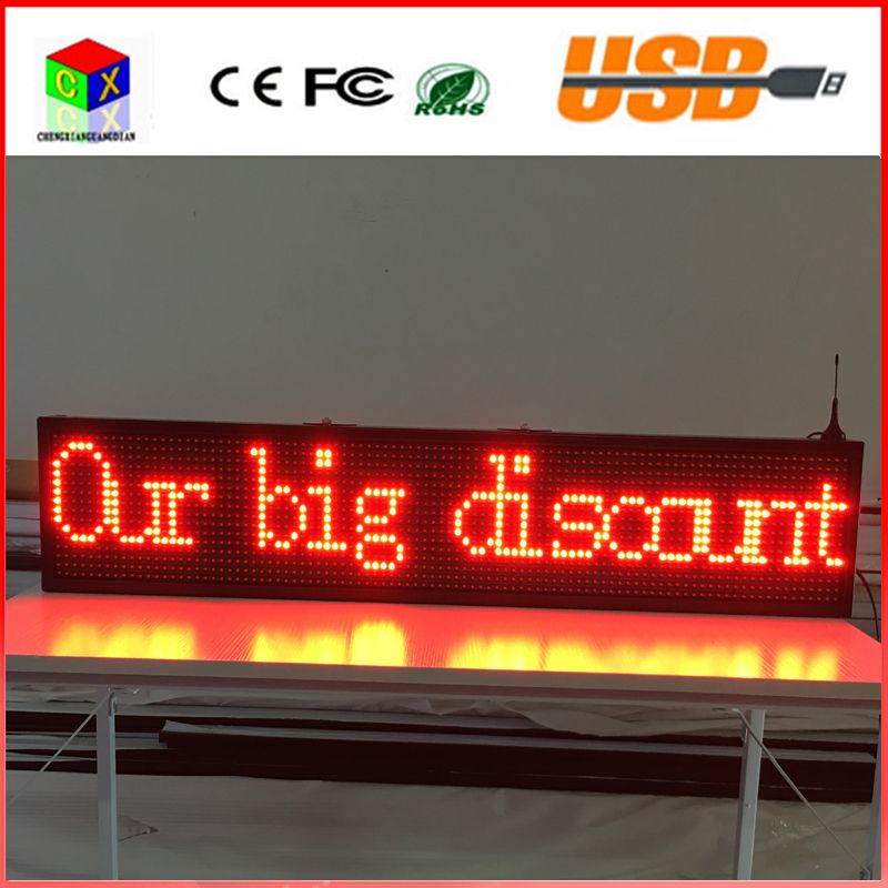 Led display screen 40X8 inch P10 indoor RED LED sign wireless and usb programmable rolling information