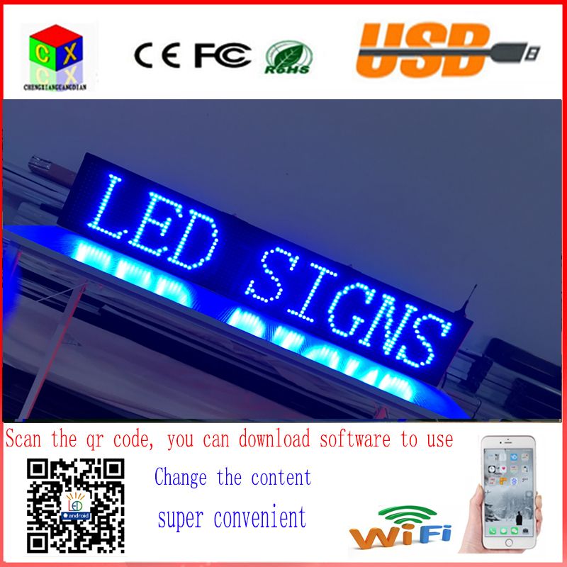 Led display screen 40X8 inch P10 indoor blue LED sign wireless and usb programmable rolling information