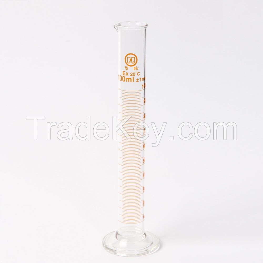 HUAOU Measuring Cylinder, with spout and graduation, with glass round base or plastic hexagonal base