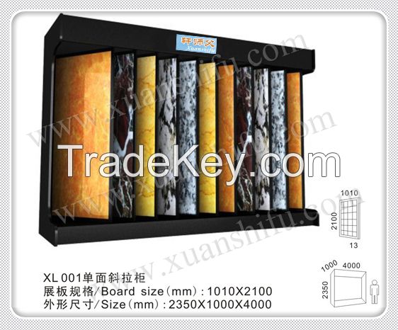 Single face cable-stayed mdf flooring display cabinet withe ceramic tiles marble stone