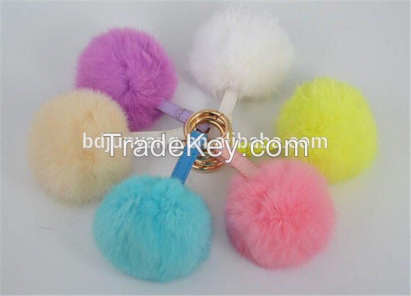 Handmade rabbit fur pom pom key chain