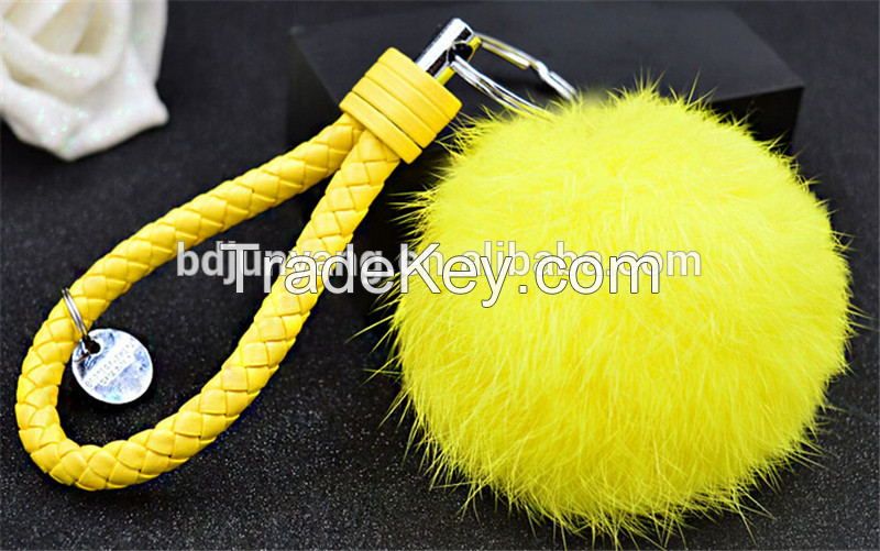 Real rabbit fur  pom pom key chain accessory