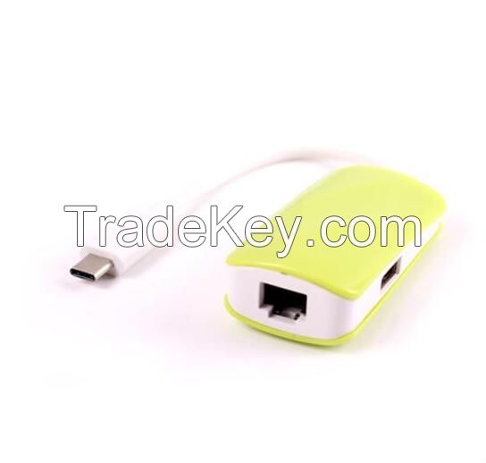 USB 3.1 Type-C to RJ45 Ethernet Network + Micro USB + 2-port 2.0 Hub A