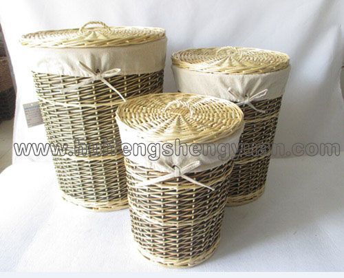 wooden wicker tall storage basket set of 3