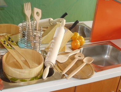 cutting board, rolling pin, spatula, ladle and so on