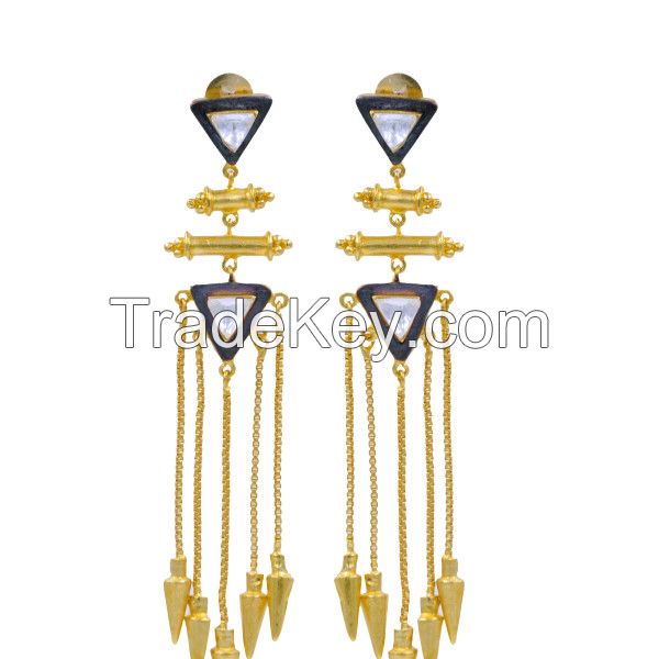 Chandelier Earrings With Golden Drops