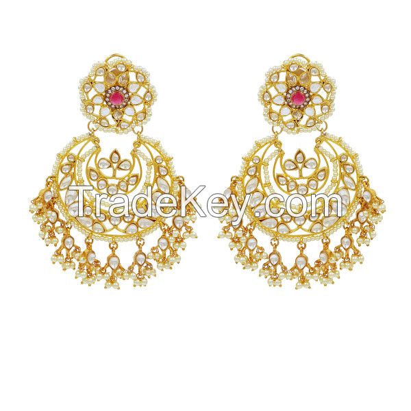 Golden Jhumka Earrings with Multi Colour Stones