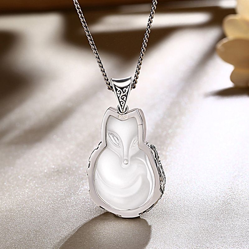 Charming fox white crystal antique S925 sterling silver pendant