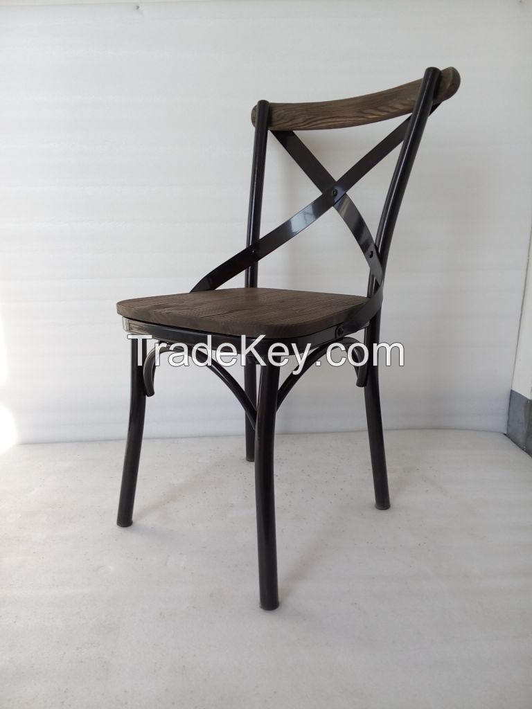 No Folding Metal Chair For Home Furniture Design With Wooden Seat