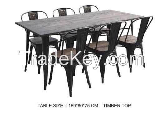 Dining Room Furniture Square Metal Wooden Table