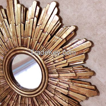 2016 new Top sales round antique decorative sun shaped wall framed mirror