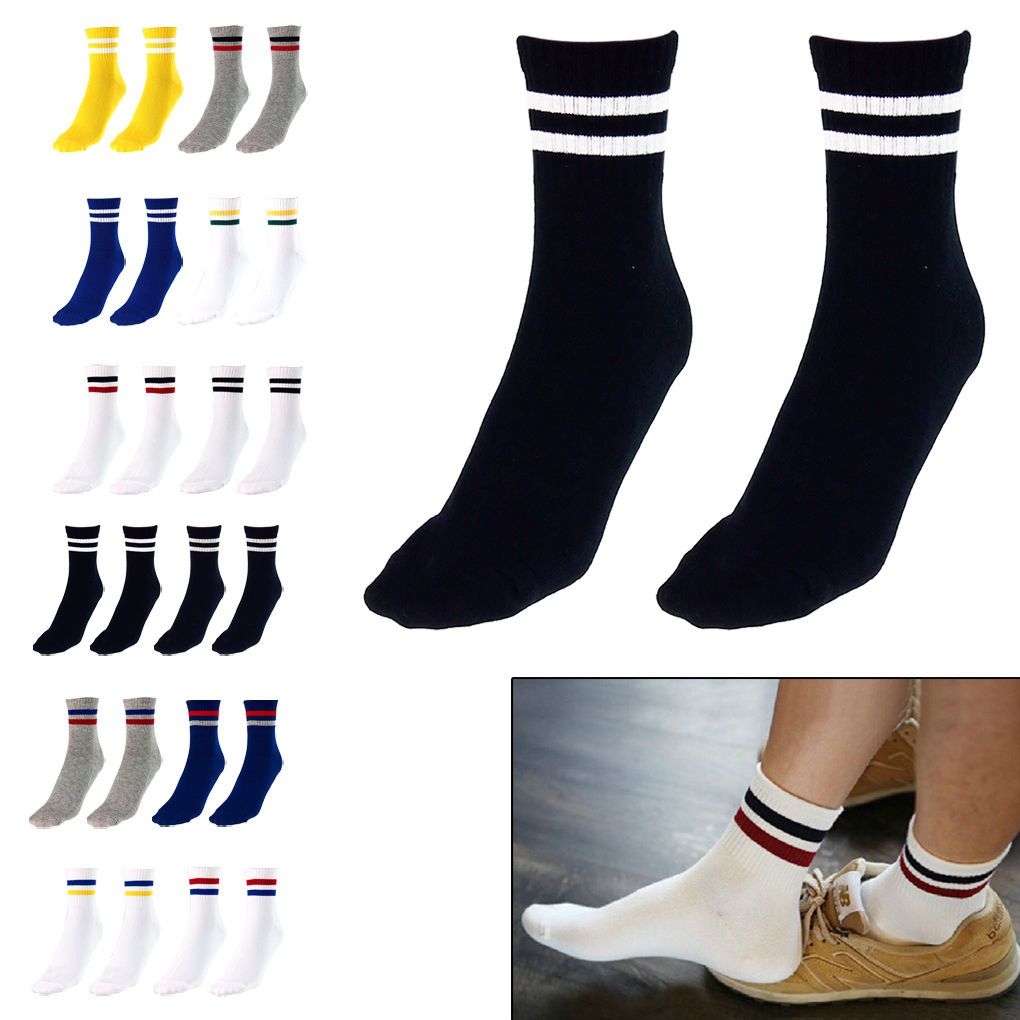 Men Cotton strip sports Mid Socks