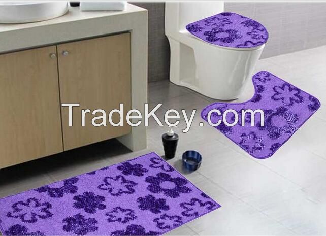 100% Polyester 3 Pieces Microfiber Bath Mat/Bathroom Rugs Set