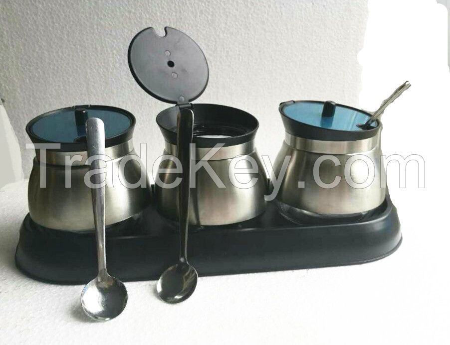 Glass storage canister with ladle stainless steel set